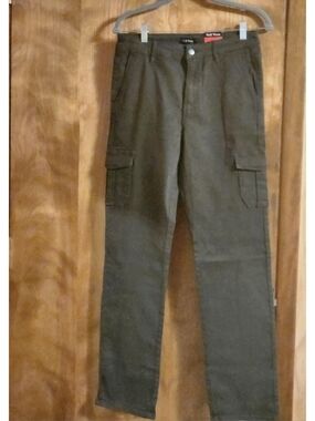 Olive Army Green Stretch Twill Straight Leg Cargo Pants